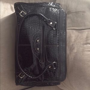 Black Croc-Embossed Handbag